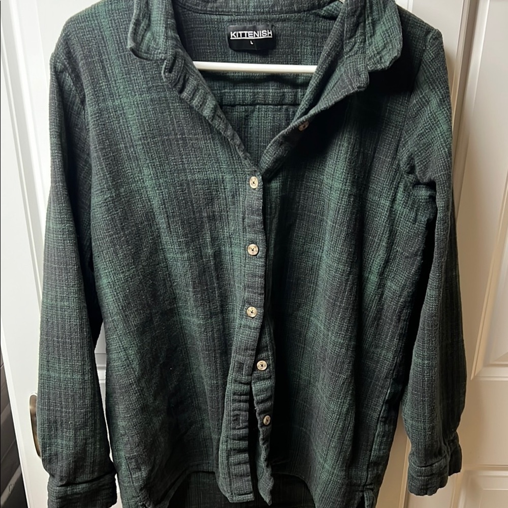 KITTENISH Green Plaid Flannel Shirt, Large - Picture 3 of 4